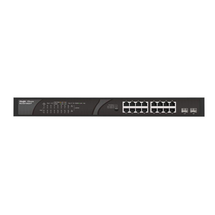 Reyee 16 Portlu, 10/100/1000 Gigabit, Tak Çalıştır Switch, 2 Gigabit Combo, 16 Port PoE+ (247W)   - RG-ES118GS-P