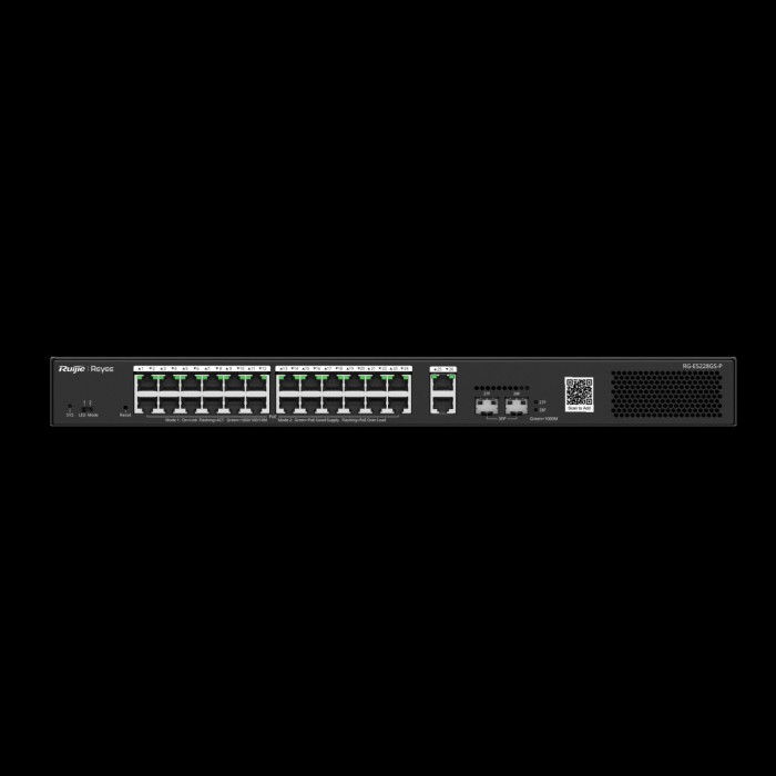 Reyee 28 Portlu, 10/100/1000 Gigabit, Yönetilebilir Switch, 2 SFP, 2 Gigabit RJ45 Uplink, 24 Port PoE+ (370   - RG-ES228GS-P